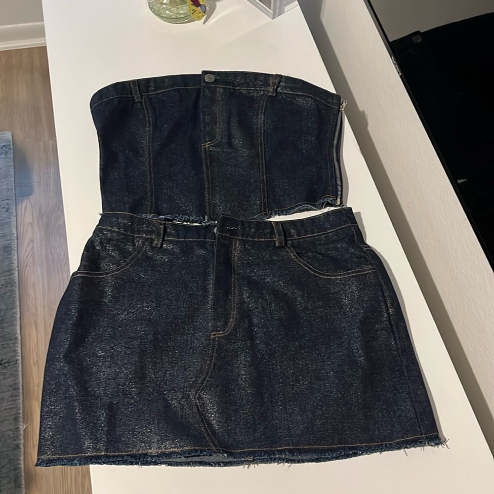 Jean skirt and top set